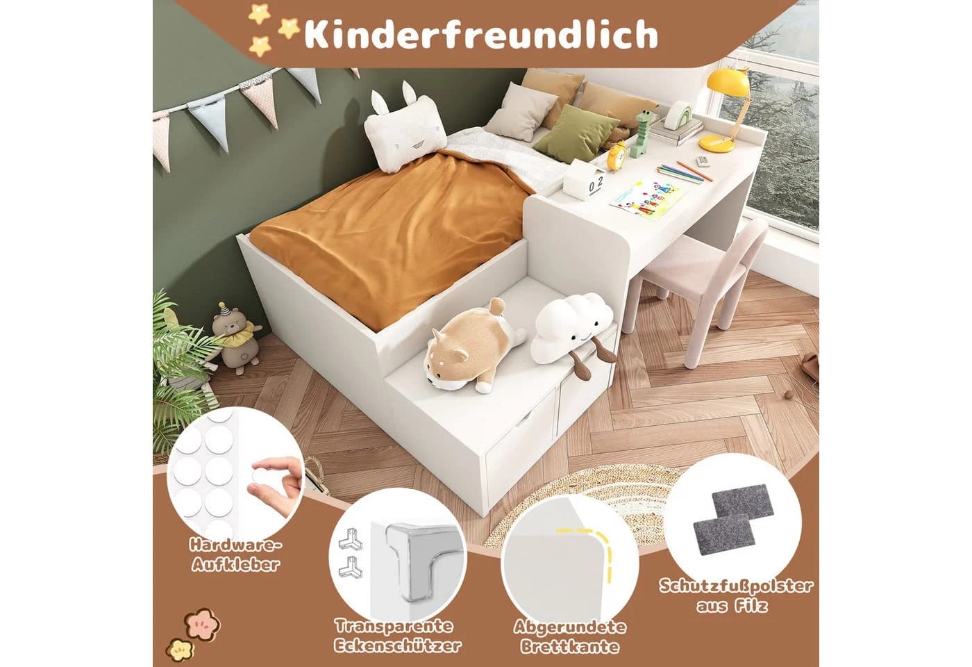 Flieks Kinderbett mit Schreibtisch und Schubladen Weiß - Bild 5