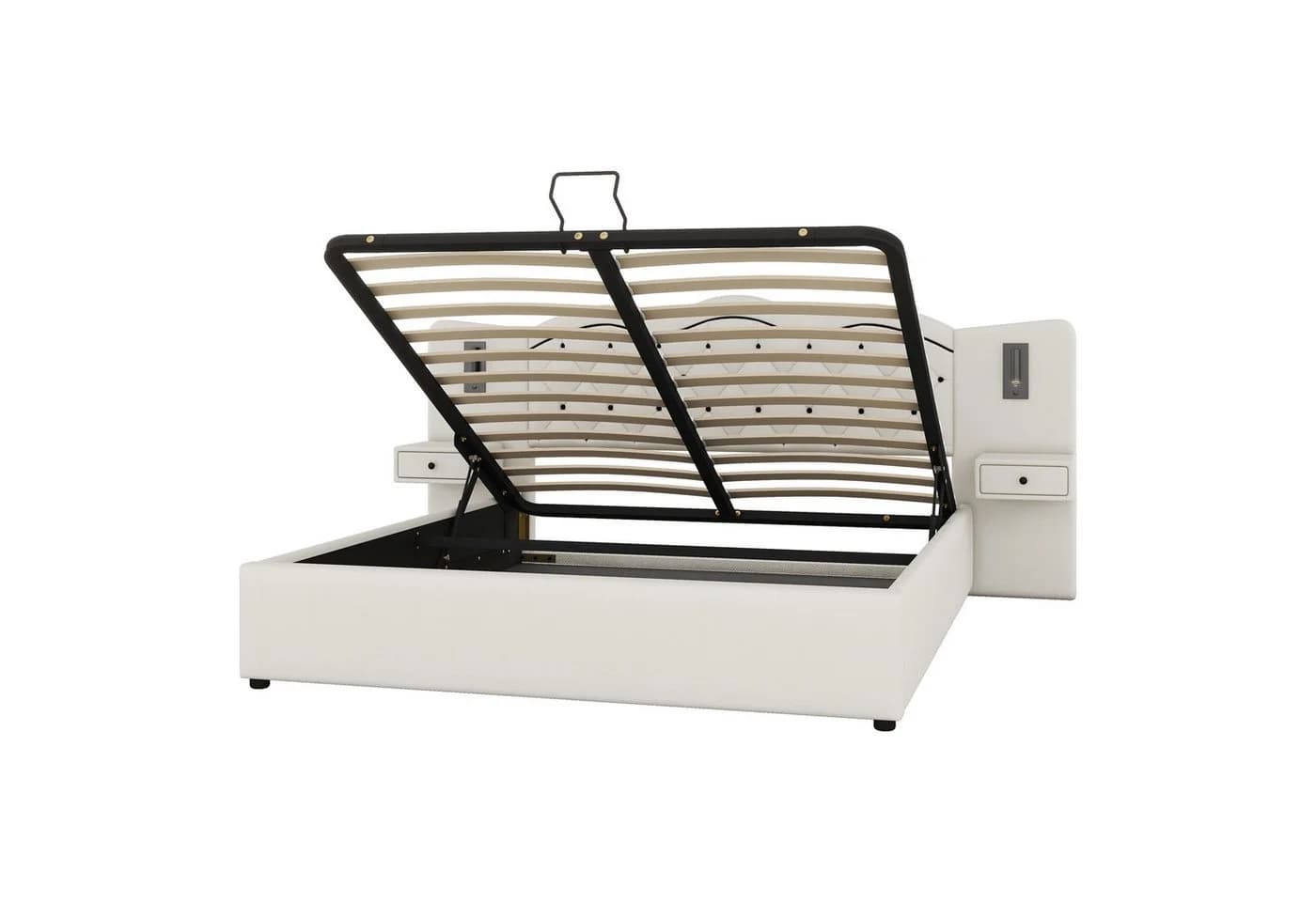 Flieks Polsterbett 180x200 Hydraulisch Beige mit USB & Lampen - Bild 5