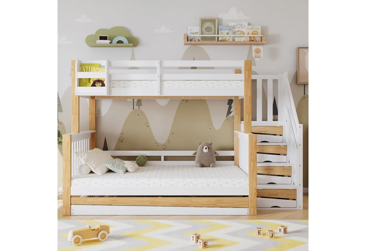 Flieks Etagenbett mit Stauraumtreppe und Ausziehbett