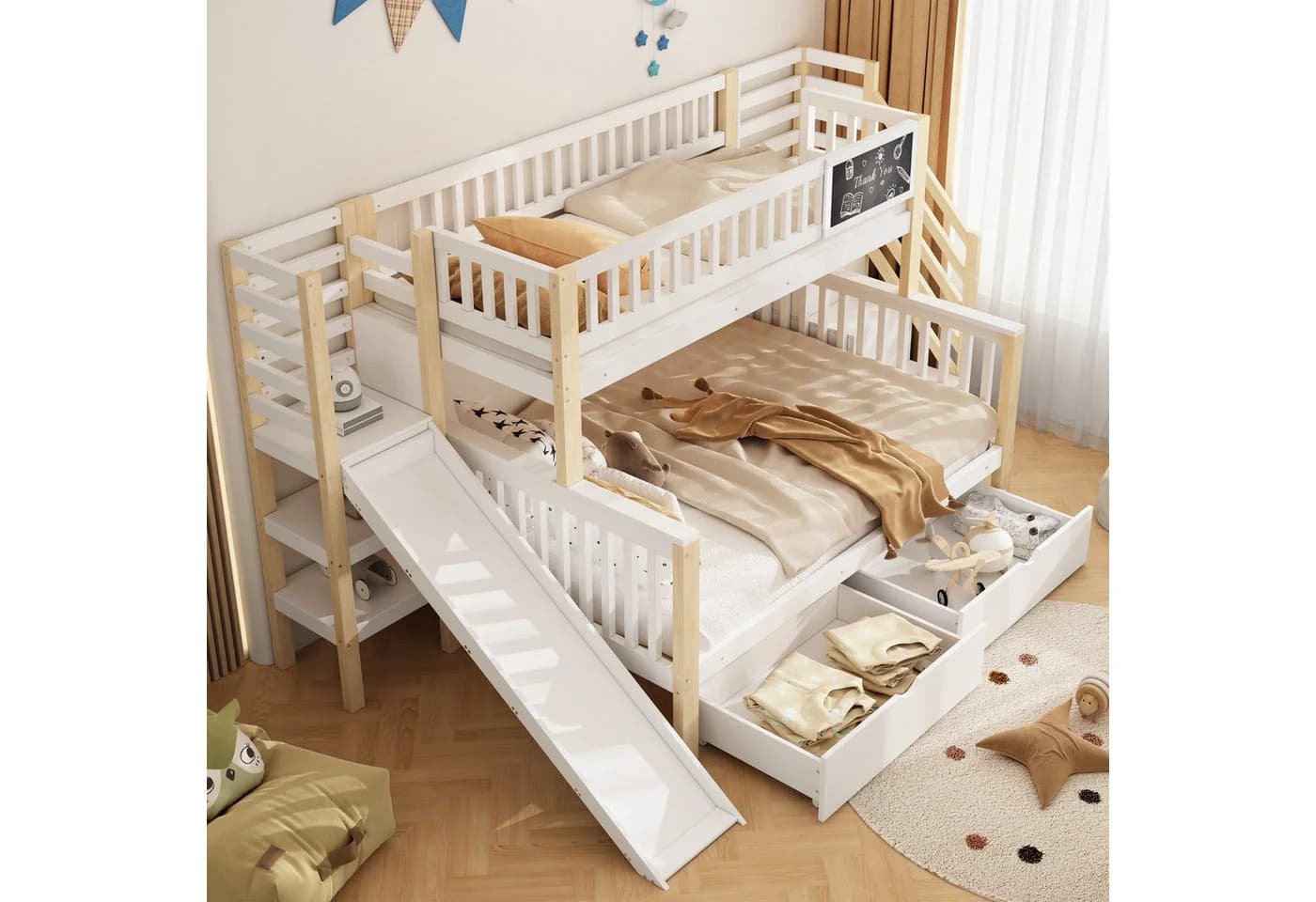 Flieks Etagenbett mit Rutsche und Schubladen