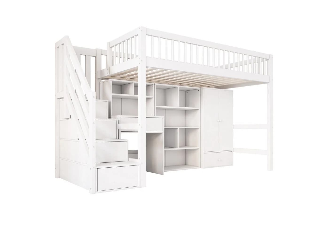 Flieks Hochbett Kinderbett mit Schreibtisch und Schrank Weiß - Bild 4
