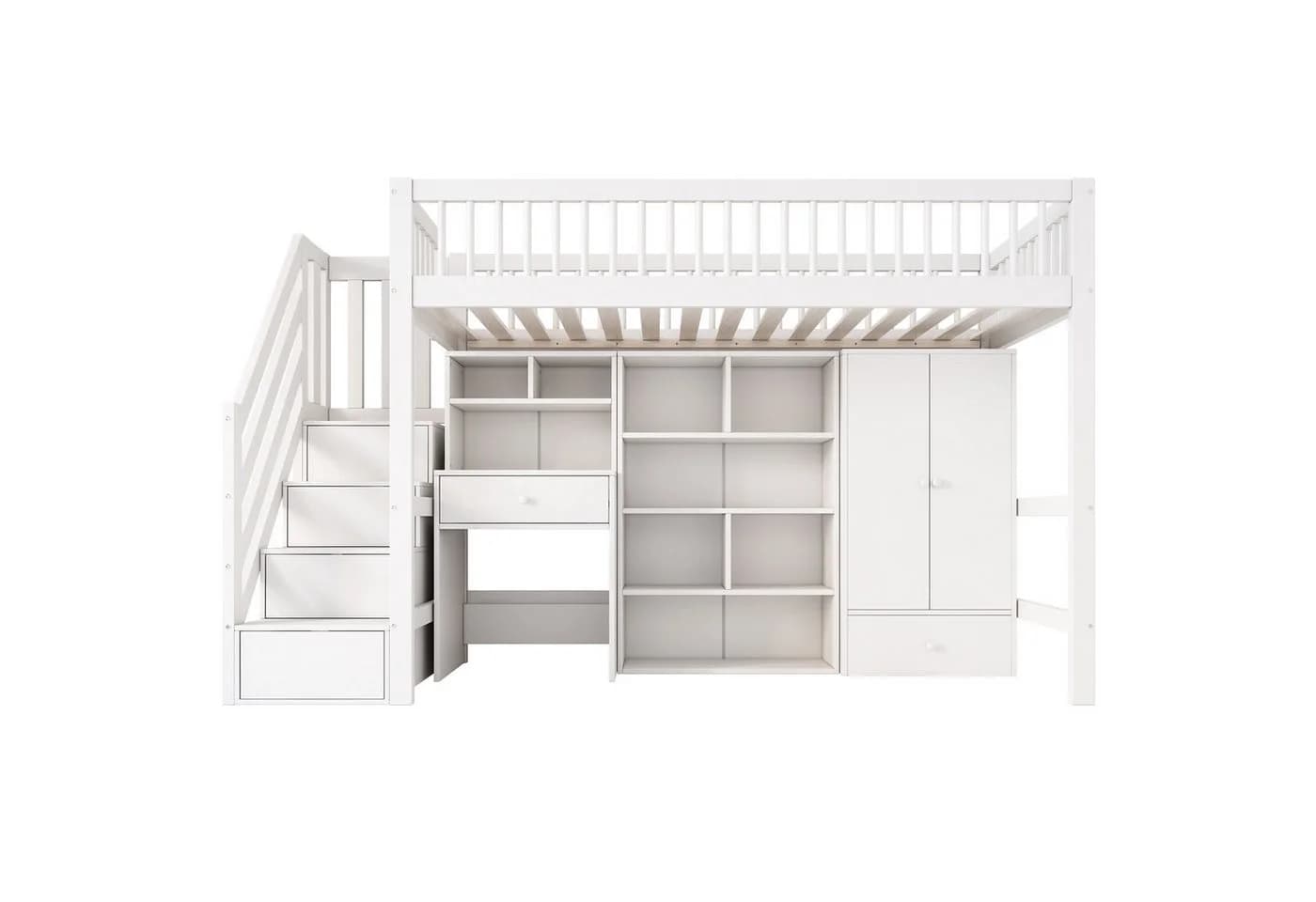 Flieks Hochbett Kinderbett mit Schreibtisch und Schrank Weiß - Bild 5