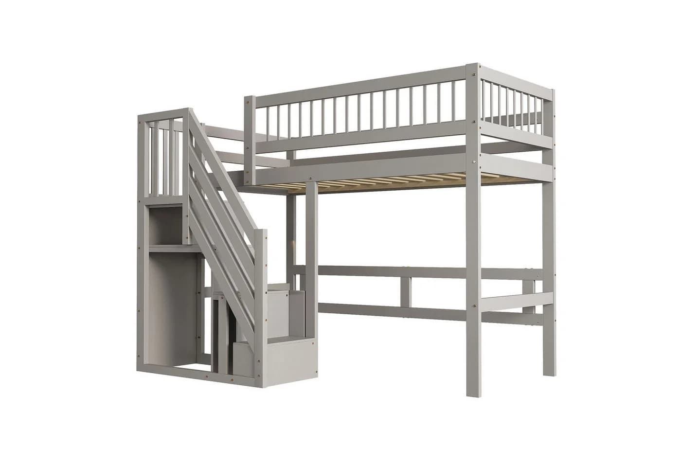 Flieks Hochbett Massivholz mit Stauraumtreppe Grau - Bild 5