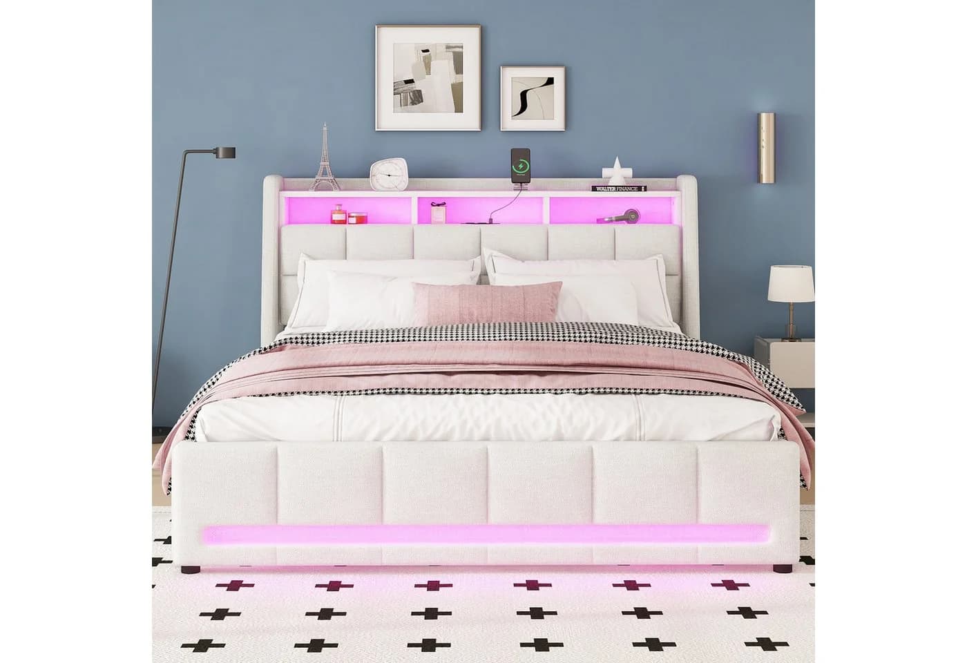 Flieks Polsterbett 140x200cm Beige LED APP-Steuerung Schubladen - Bild 3