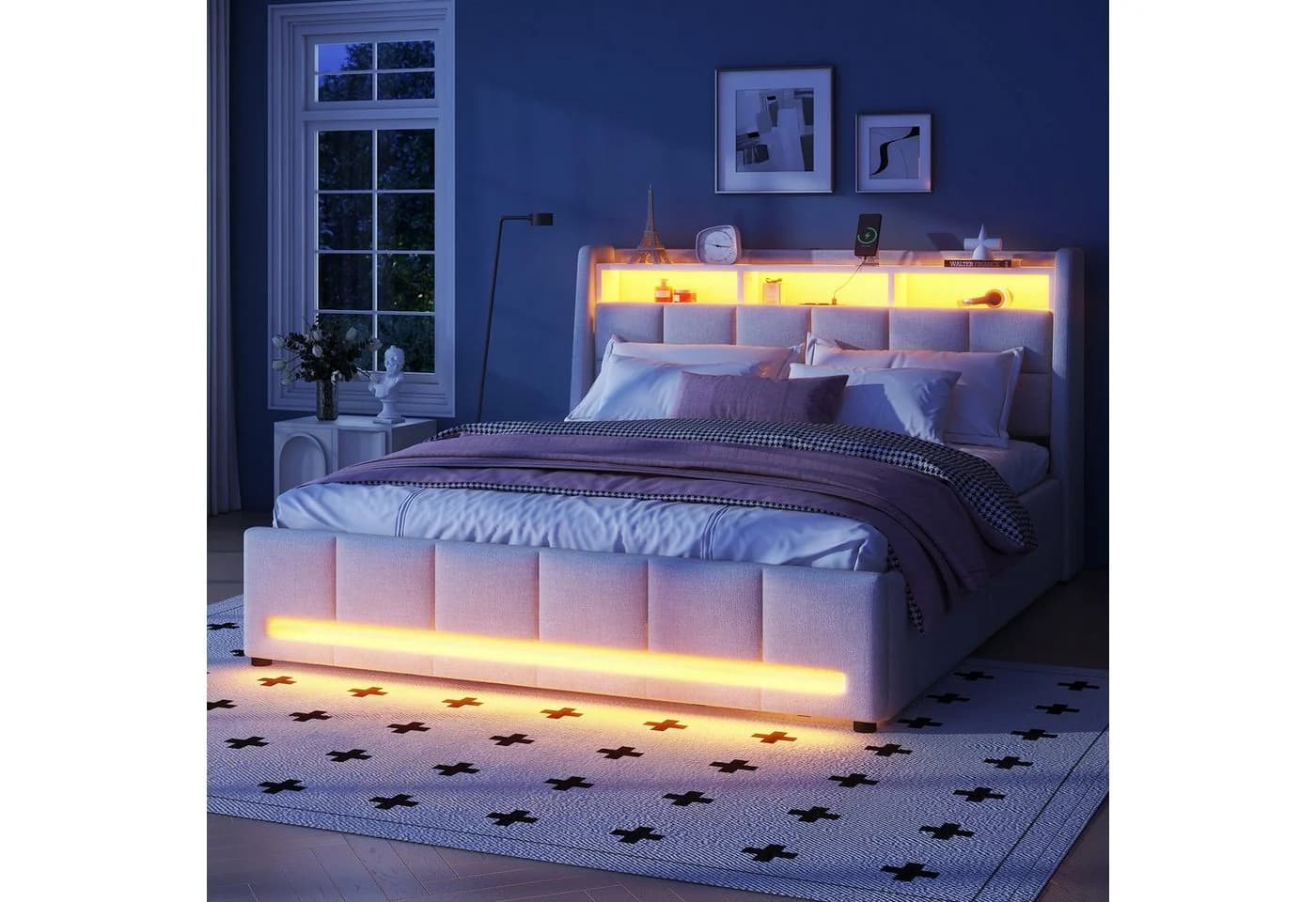 Flieks Polsterbett 140x200cm Beige LED APP-Steuerung Schubladen - Bild 4