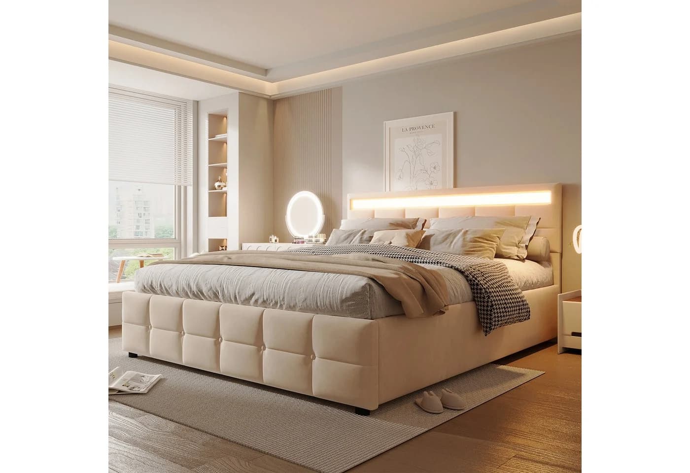 Flieks Polsterbett mit LED-Beleuchtung und Stauraum Beige - Bild 3