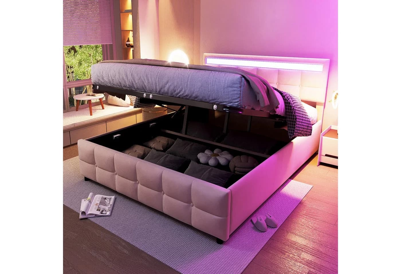 Flieks Polsterbett mit LED-Beleuchtung und Stauraum Beige - Bild 4