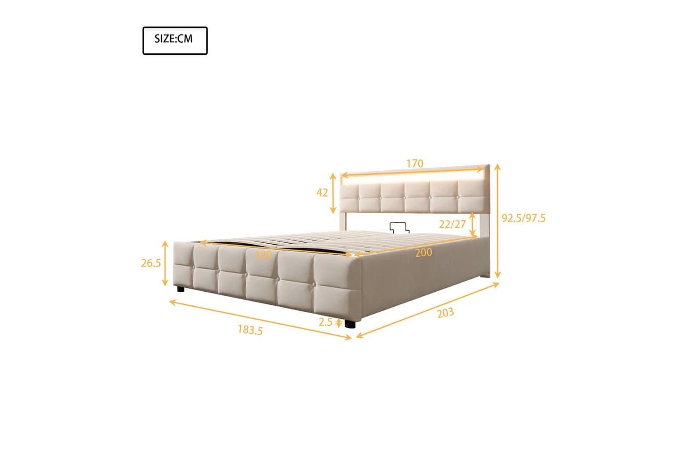 Flieks Polsterbett mit LED-Beleuchtung und Stauraum Beige - Bild 5