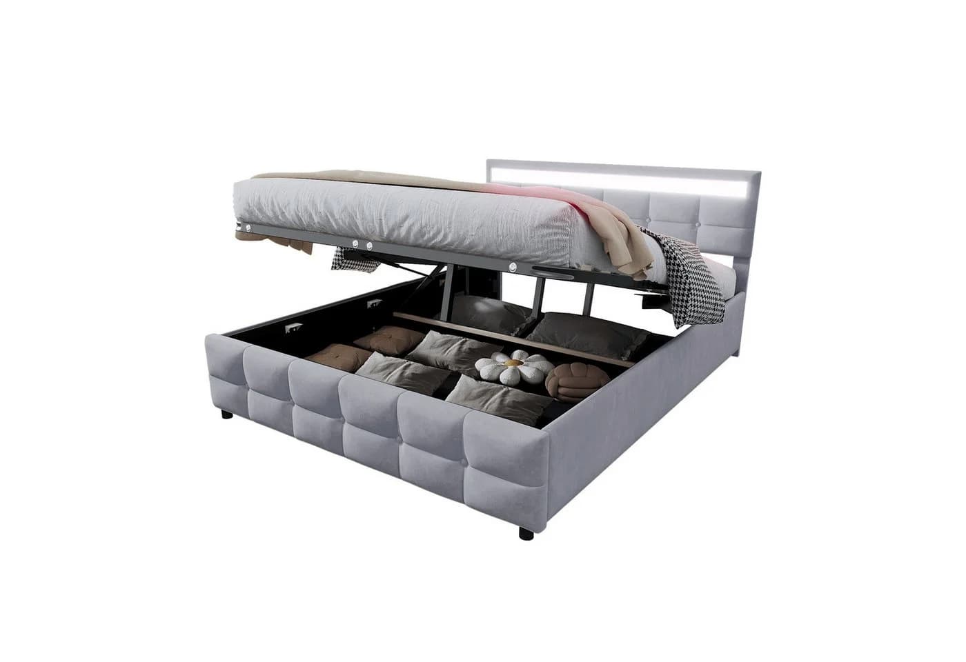 Flieks Polsterbett Hydraulisches Stauraumbett 180x200cm LED-Beleuchtung - Bild 2