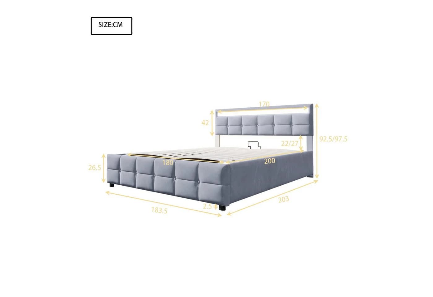 Flieks Polsterbett Hydraulisches Stauraumbett 180x200cm LED-Beleuchtung - Bild 5