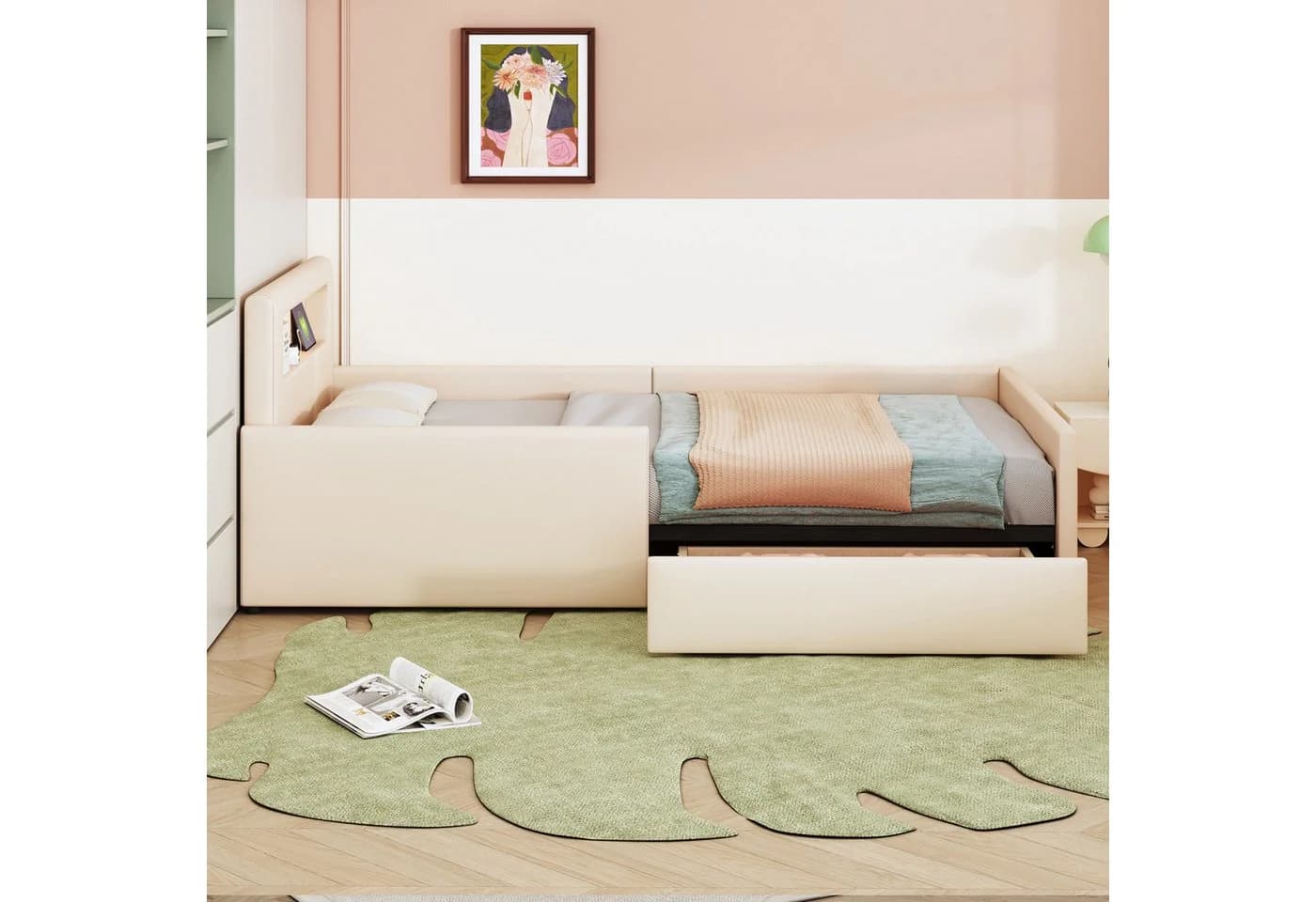 Flieks Polsterbett Kinderbett 90x200cm mit Schublade, Nachtlicht und USB-Ladeanschluss - Bild 4