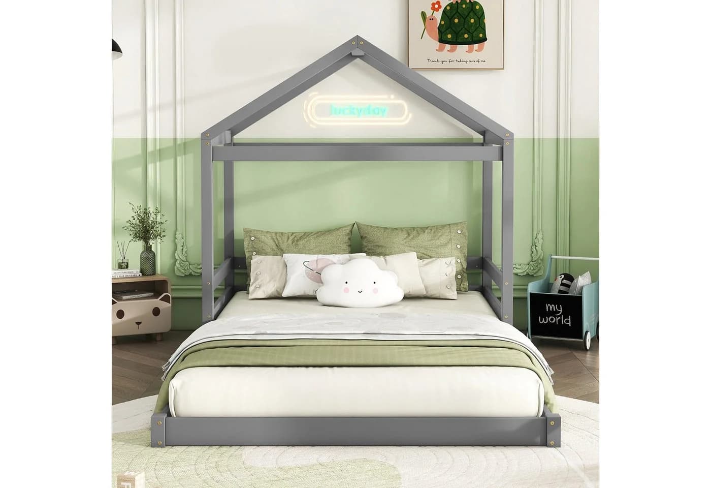 Flieks Kinderbett 140x200cm Massivholz grau mit Lattenrost