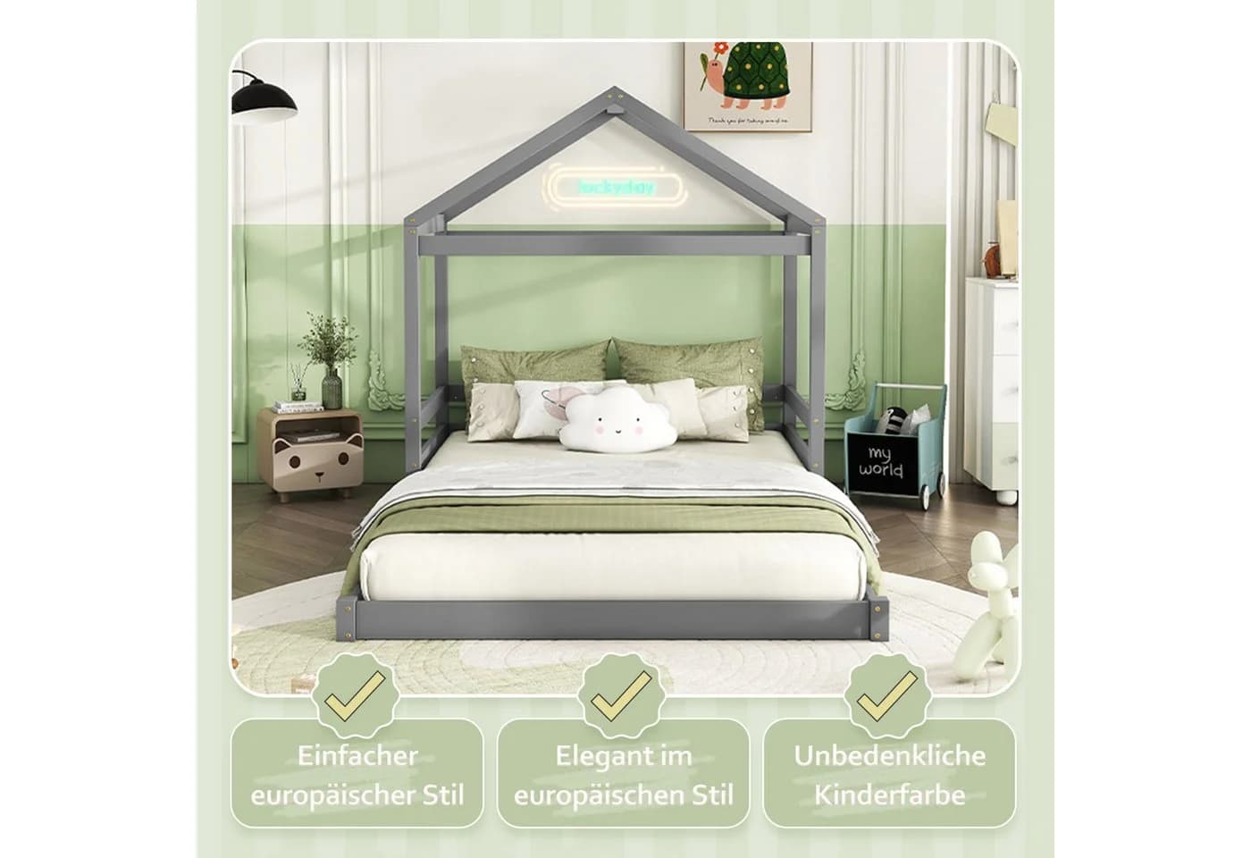 Flieks Kinderbett 140x200cm Massivholz grau mit Lattenrost - Bild 3