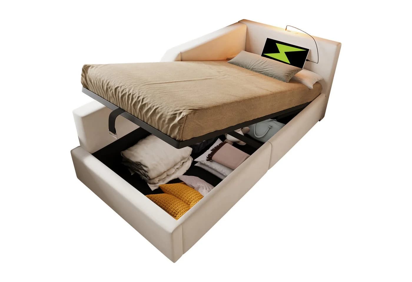 Flieks Polsterbett Daybett Beige mit Stauraum und Leselicht - Bild 2