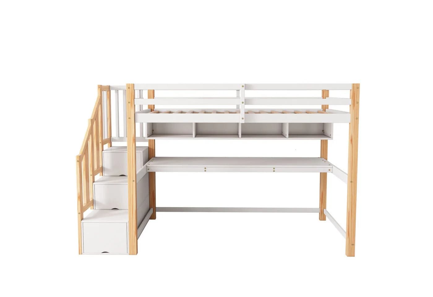 Flieks Hochbett mit Schreibtisch und Stauraumtreppe Weiß - Bild 5