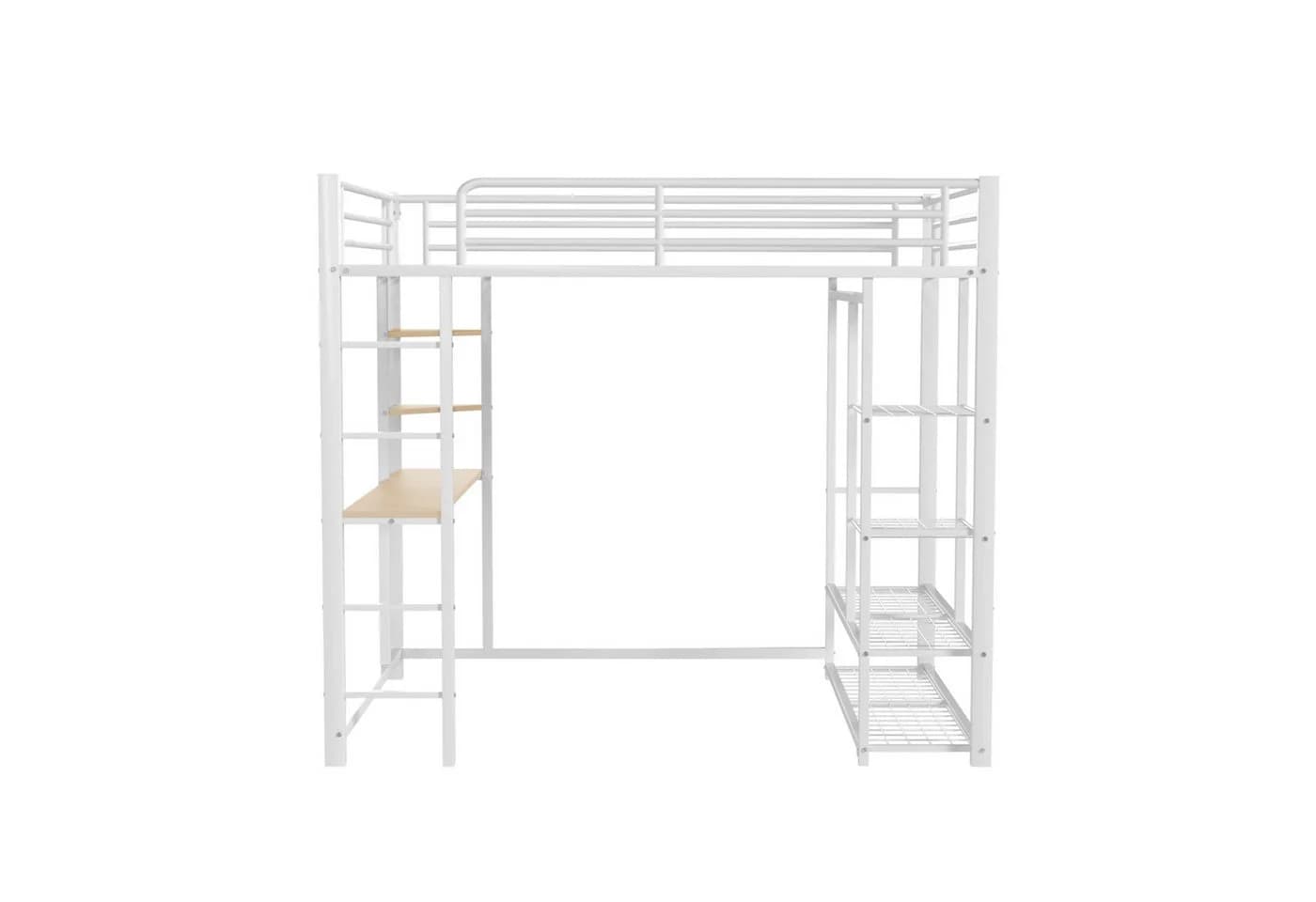 Flieks Hochbett 140x200cm mit Tisch und Stauraum Weiß - Bild 5