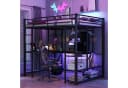 Flieks Hochbett Kinderbett Metallbett Schwarz mit Tisch und Stauraum Bild 3