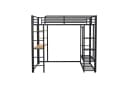 Flieks Hochbett Kinderbett Metallbett Schwarz mit Tisch und Stauraum Bild 5