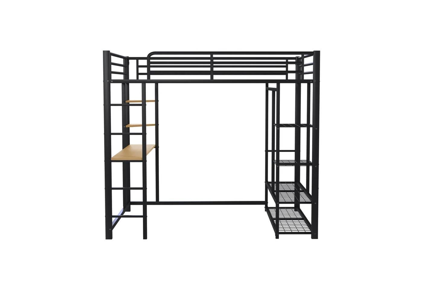 Flieks Hochbett Kinderbett Metallbett Schwarz mit Tisch und Stauraum - Bild 5