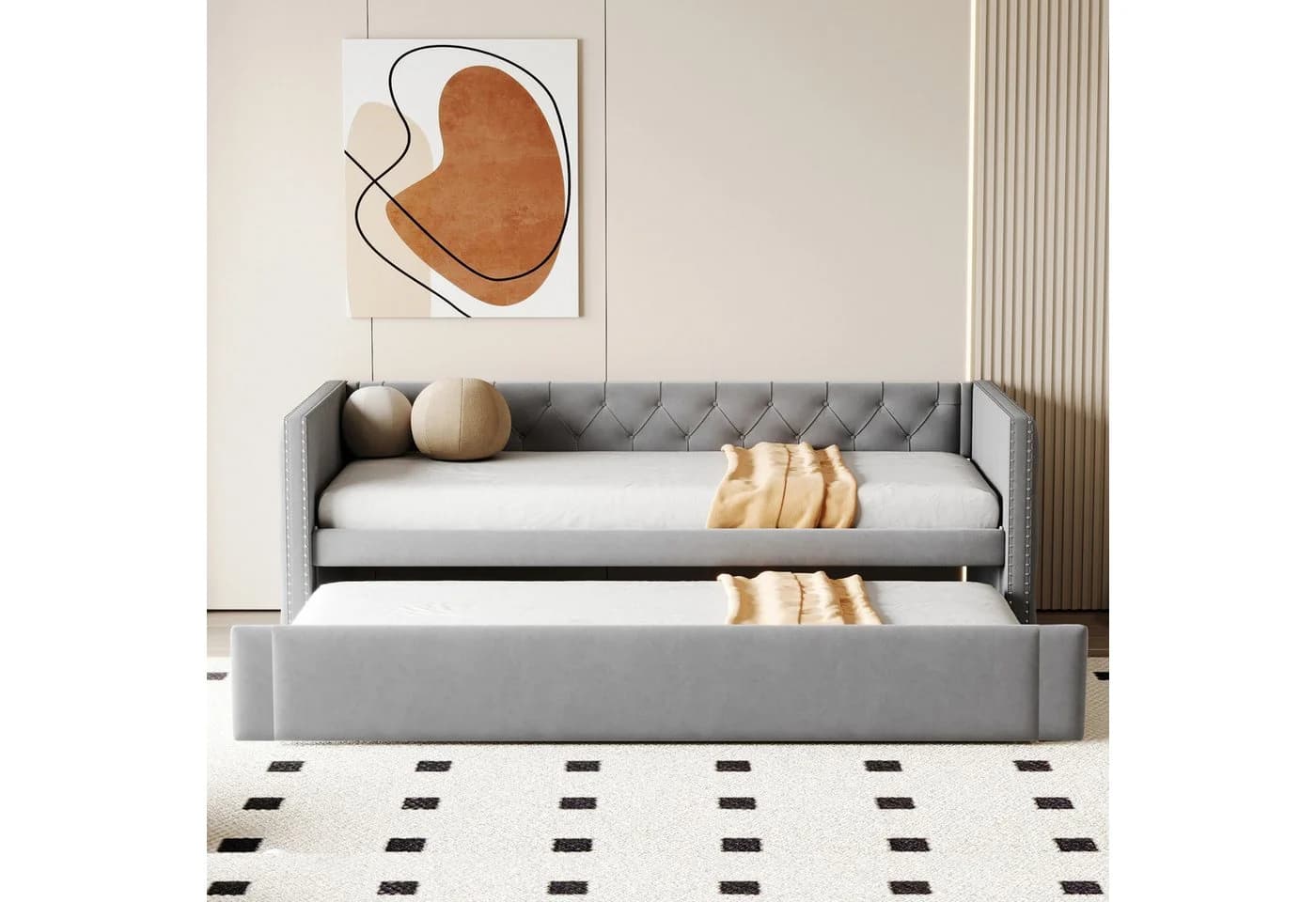 Flieks Daybett Samt Grau Schlafsofa mit Unterbett