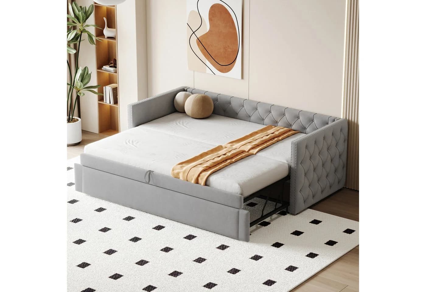 Flieks Daybett Samt Grau Schlafsofa mit Unterbett - Bild 2