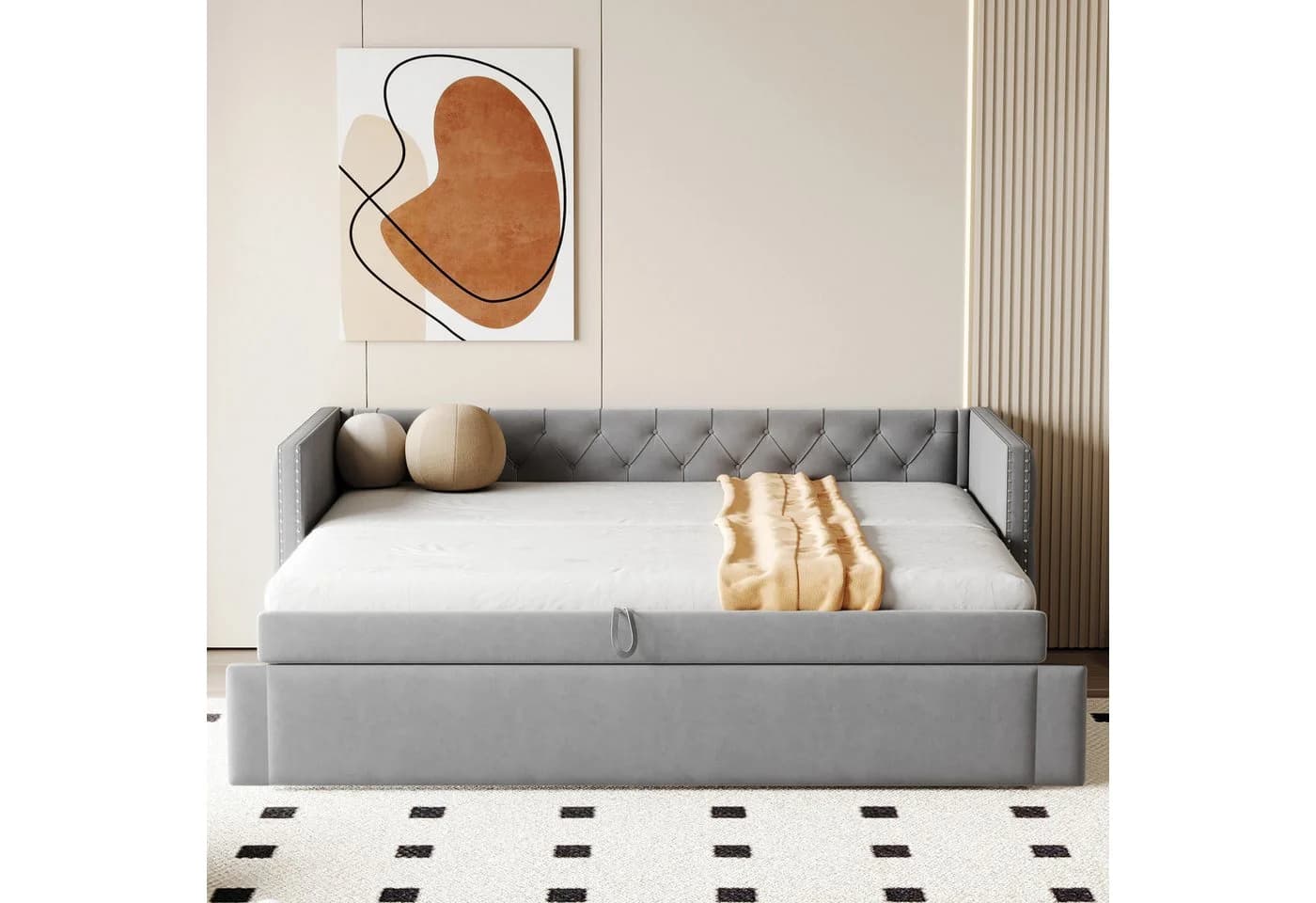 Flieks Daybett Samt Grau Schlafsofa mit Unterbett - Bild 3
