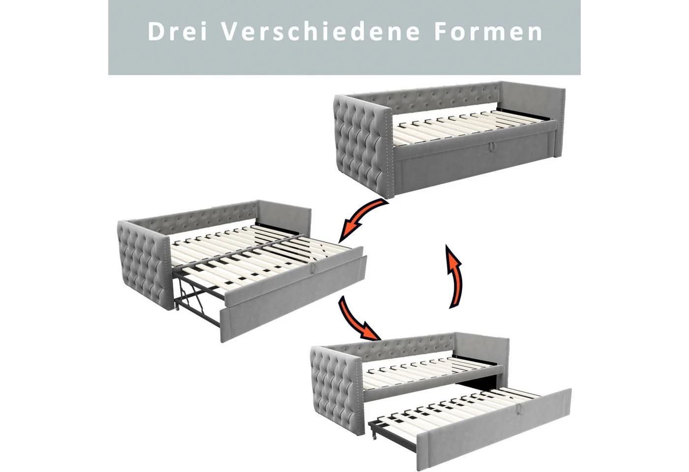 Flieks Daybett Samt Grau Schlafsofa mit Unterbett - Bild 5