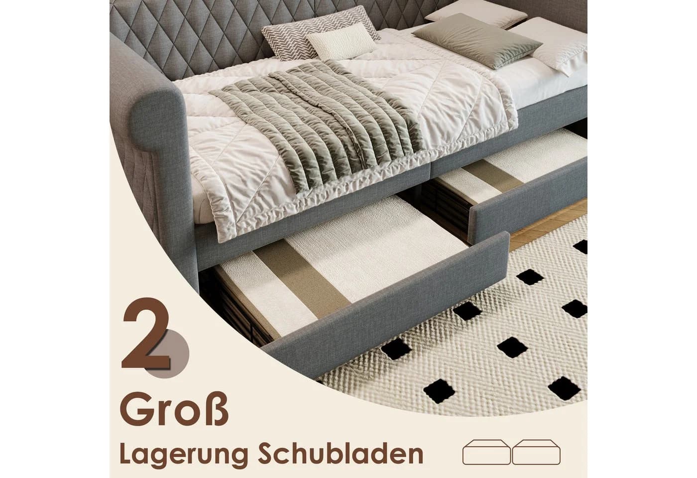 Flieks Daybett Grau mit 2 Schubladen und Leinenbezug - Bild 4