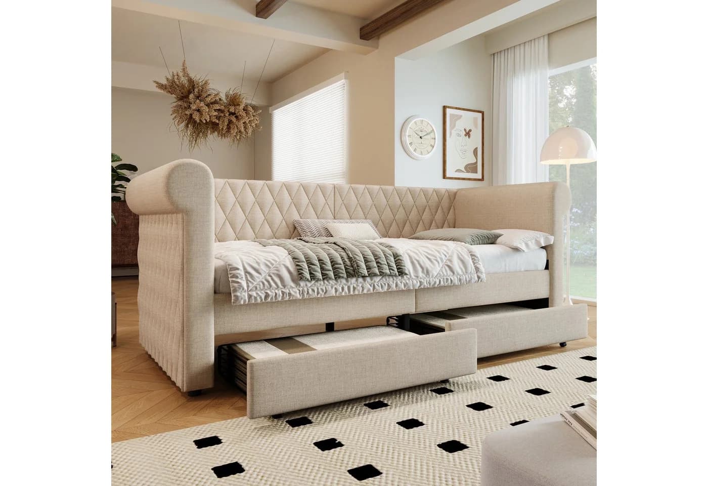 Flieks Daybett Polsterbett mit Schubladen Beige Leinen - Bild 2
