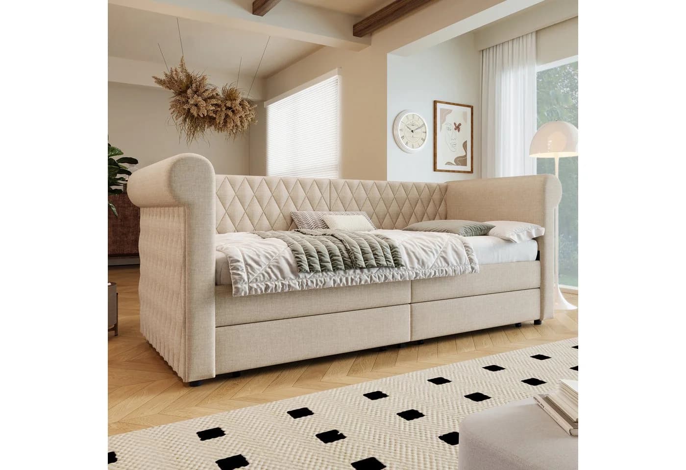 Flieks Daybett Polsterbett mit Schubladen Beige Leinen - Bild 3