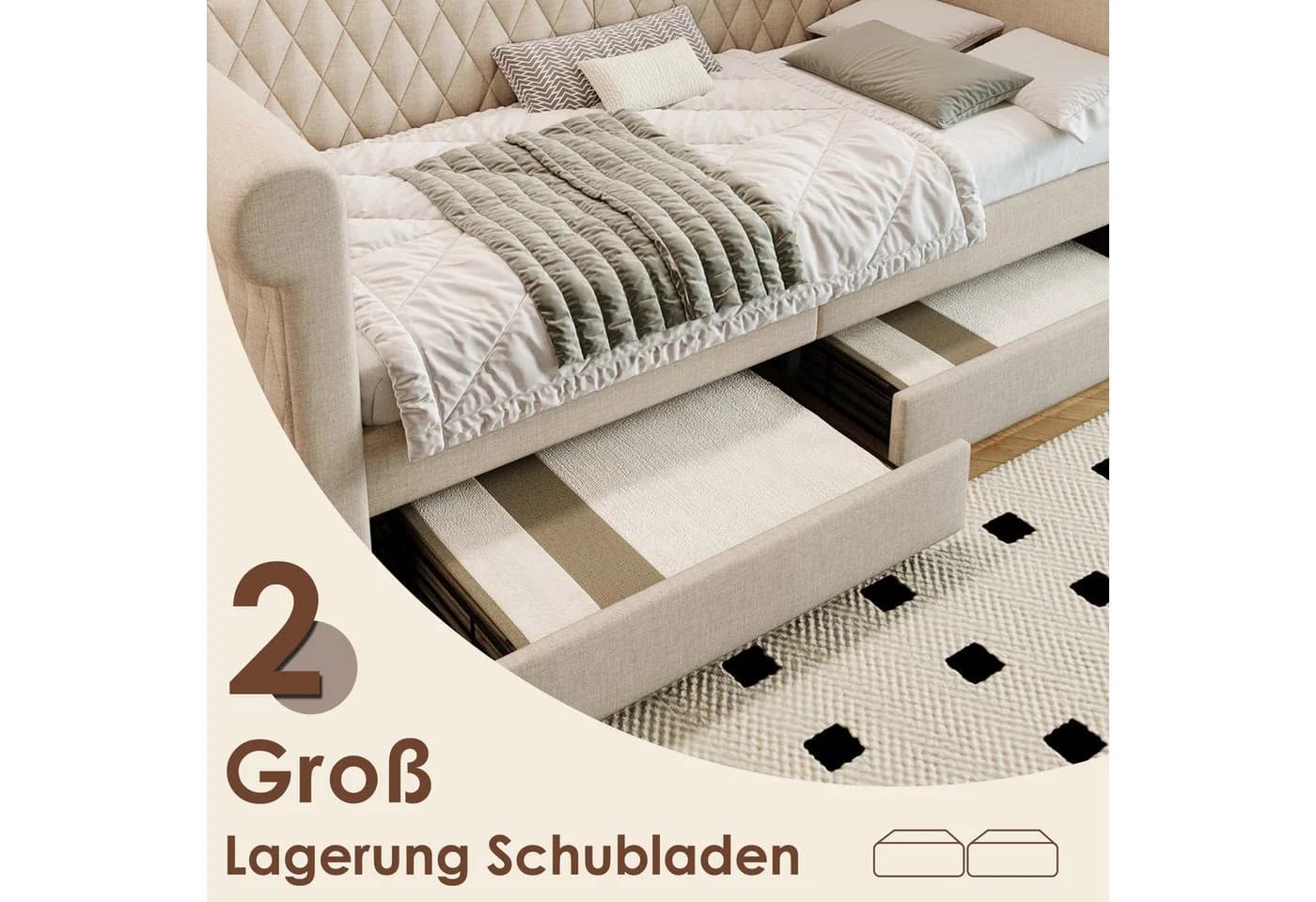 Flieks Daybett Polsterbett mit Schubladen Beige Leinen - Bild 4