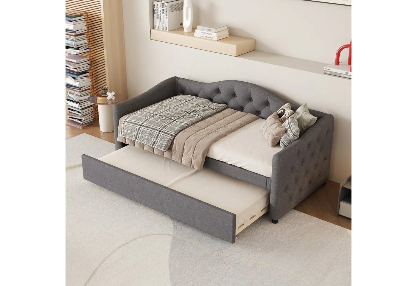 Flieks Daybett Grau mit Ausziehbett und Leinenbezug - Bild 2
