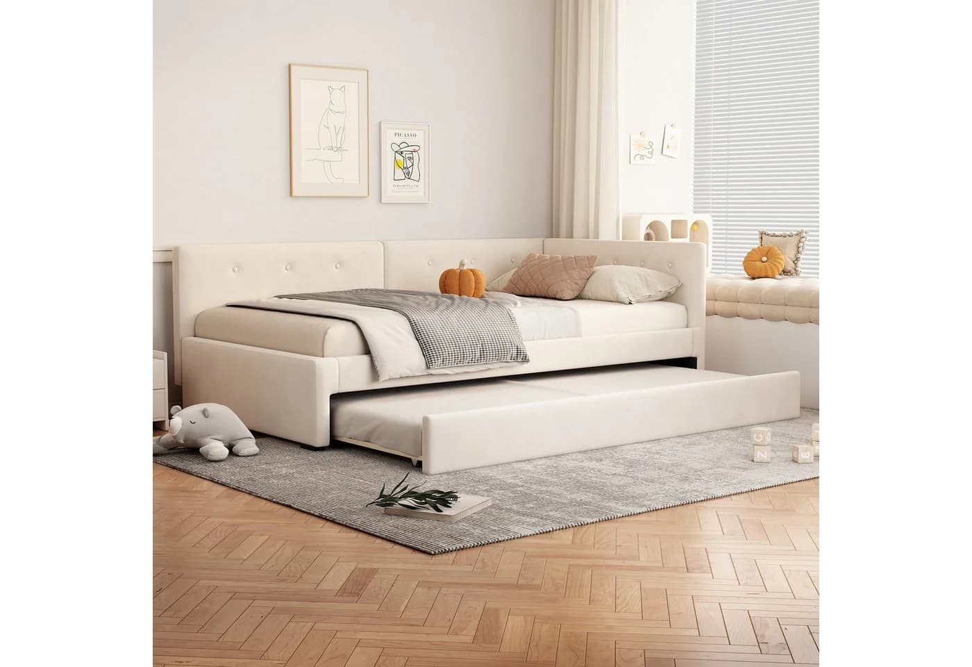 Flieks Daybett Tagesbett Schlafsofa Polsterbett 90x200cm mit Ausziehbett 90x190cm