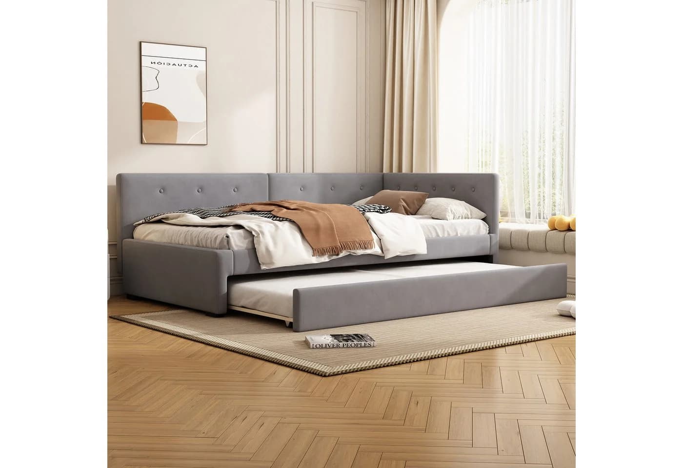 Flieks Daybett Grau Samt mit Ausziehbett