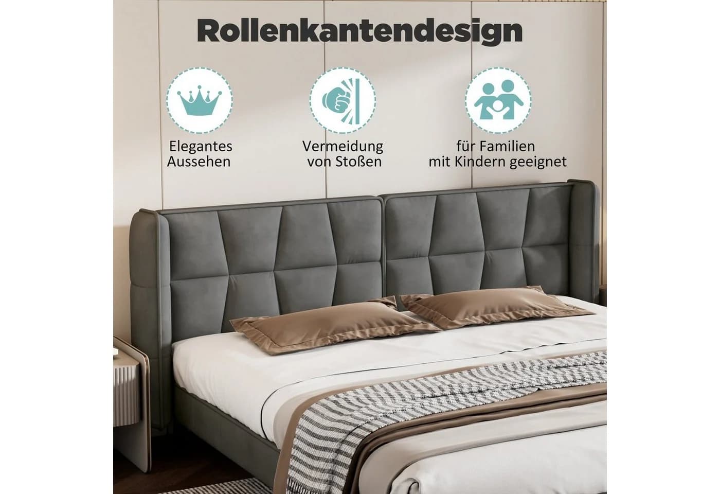 Flieks Polsterbett Doppelbett Samt grau mit Lattenrost - Bild 5