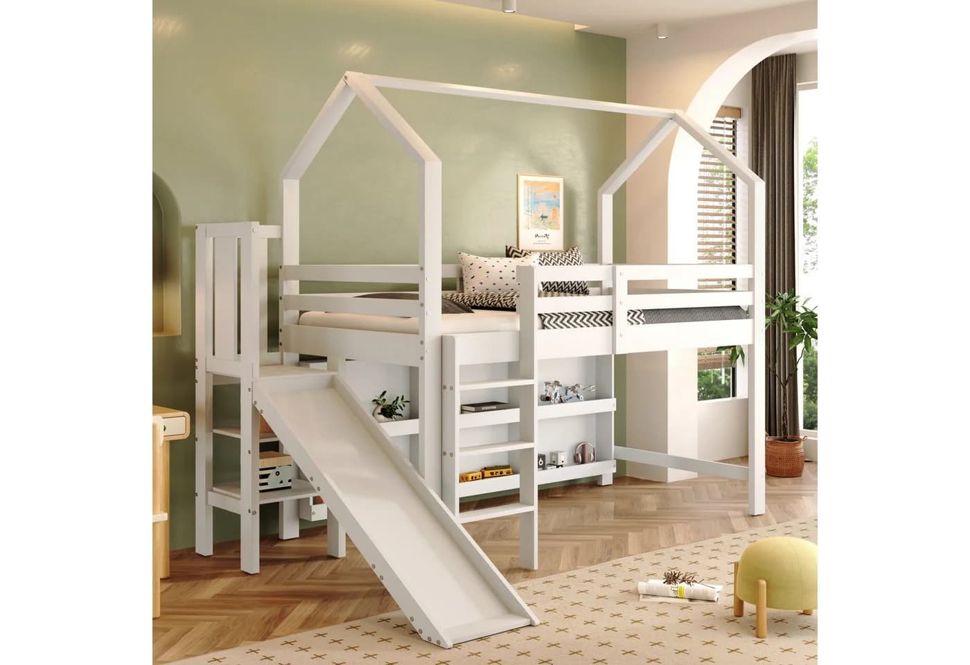 Flieks Hochbett Kinderbett mit Rutsche und Schrank Weiß - Bild 2