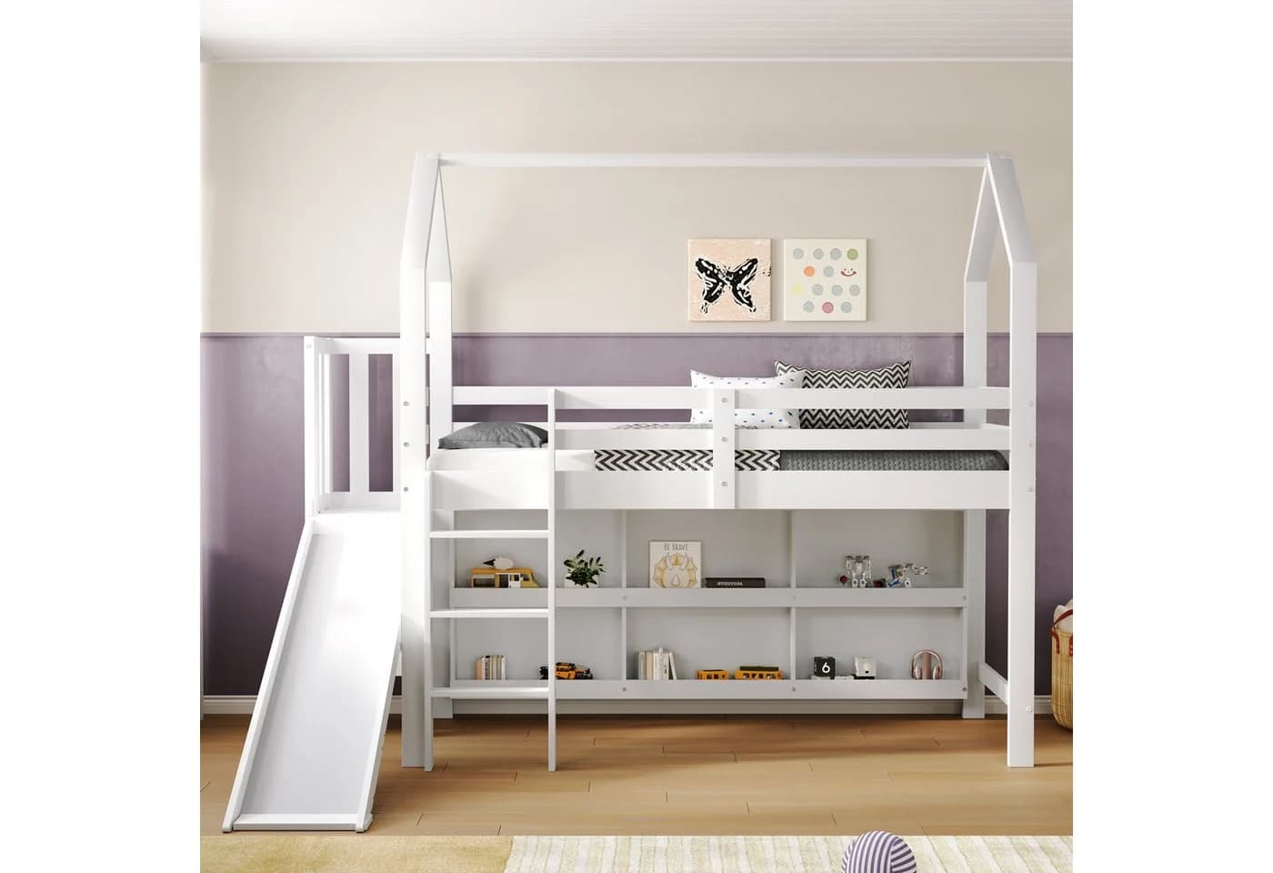 Flieks Hochbett Kinderbett mit Rutsche und Schrank Weiß - Bild 4