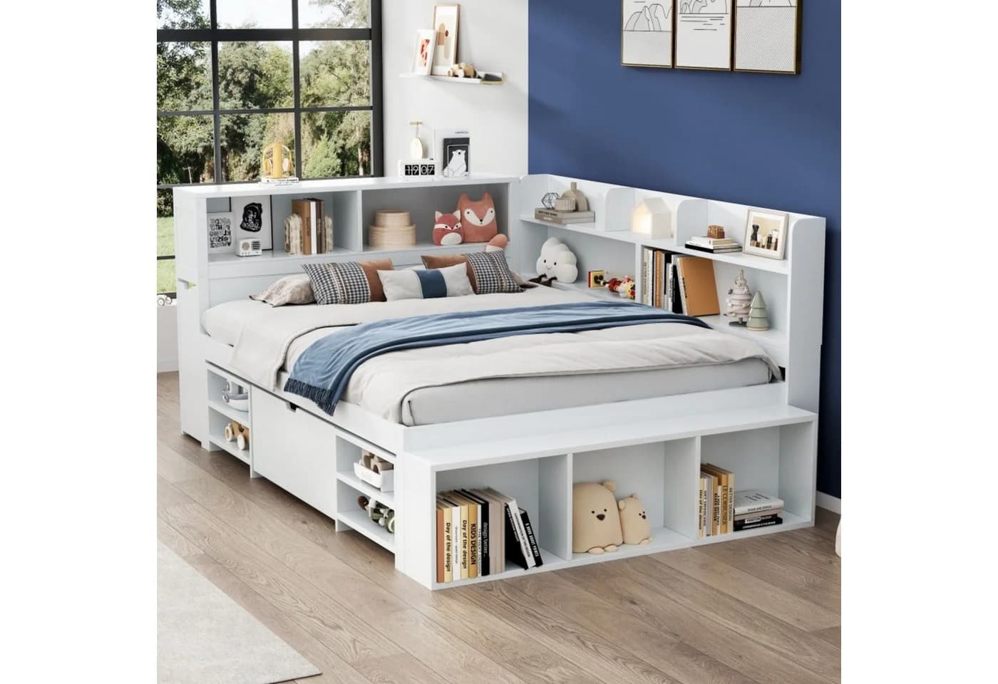 Flieks Kinderbett mit Schublade, Regal & Schrank Weiß