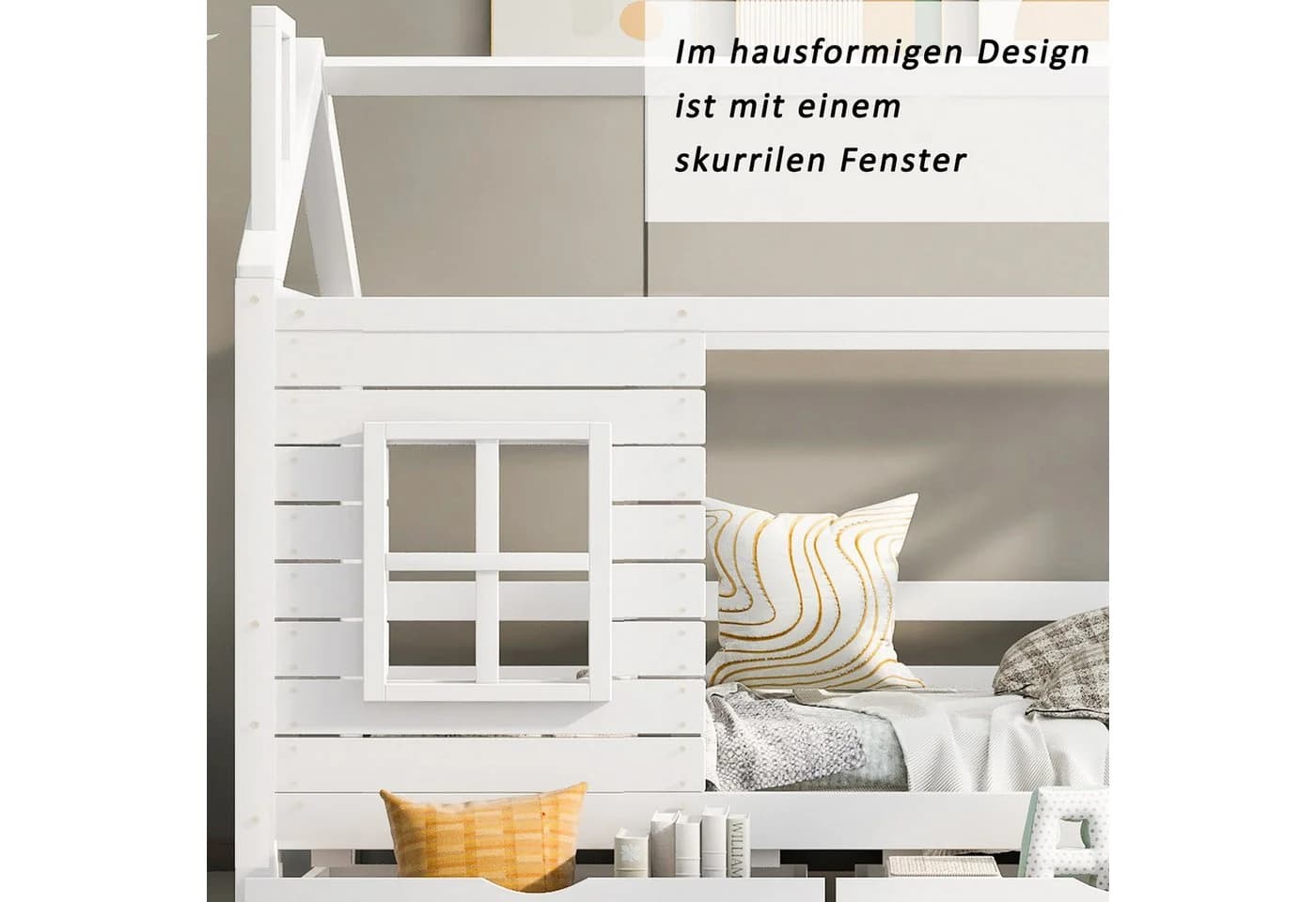 Flieks Hausbett Kinderbett Weiß Massivholz mit Schubladen - Bild 3
