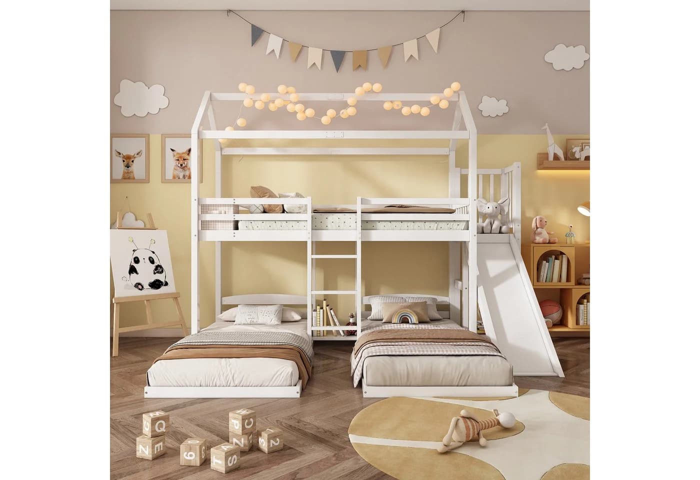 Flieks Etagenbett Kinderbett mit Rutsche und Leiter