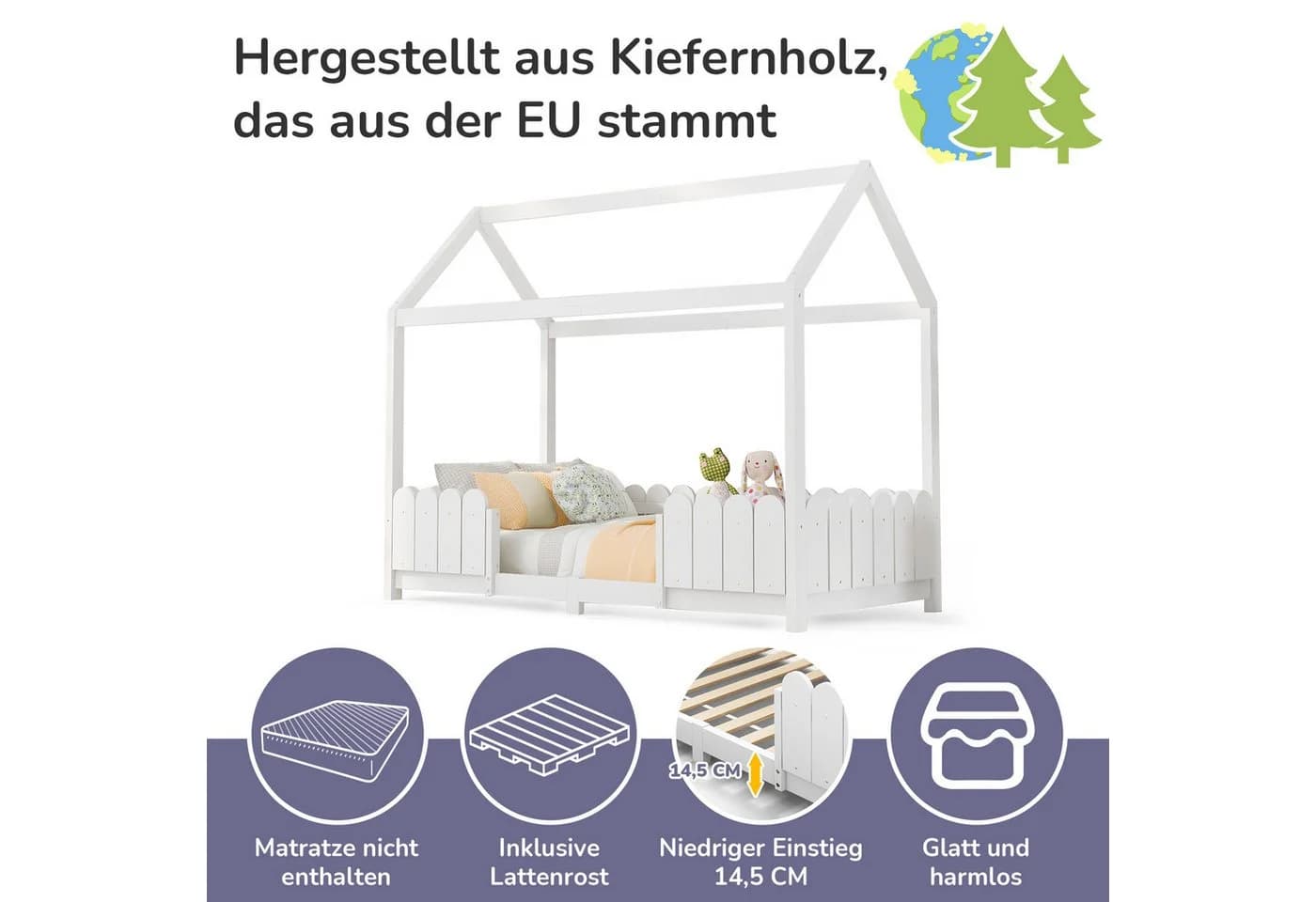 Flieks Kinderbett Hausbett Weiß Kiefernholz - Bild 4