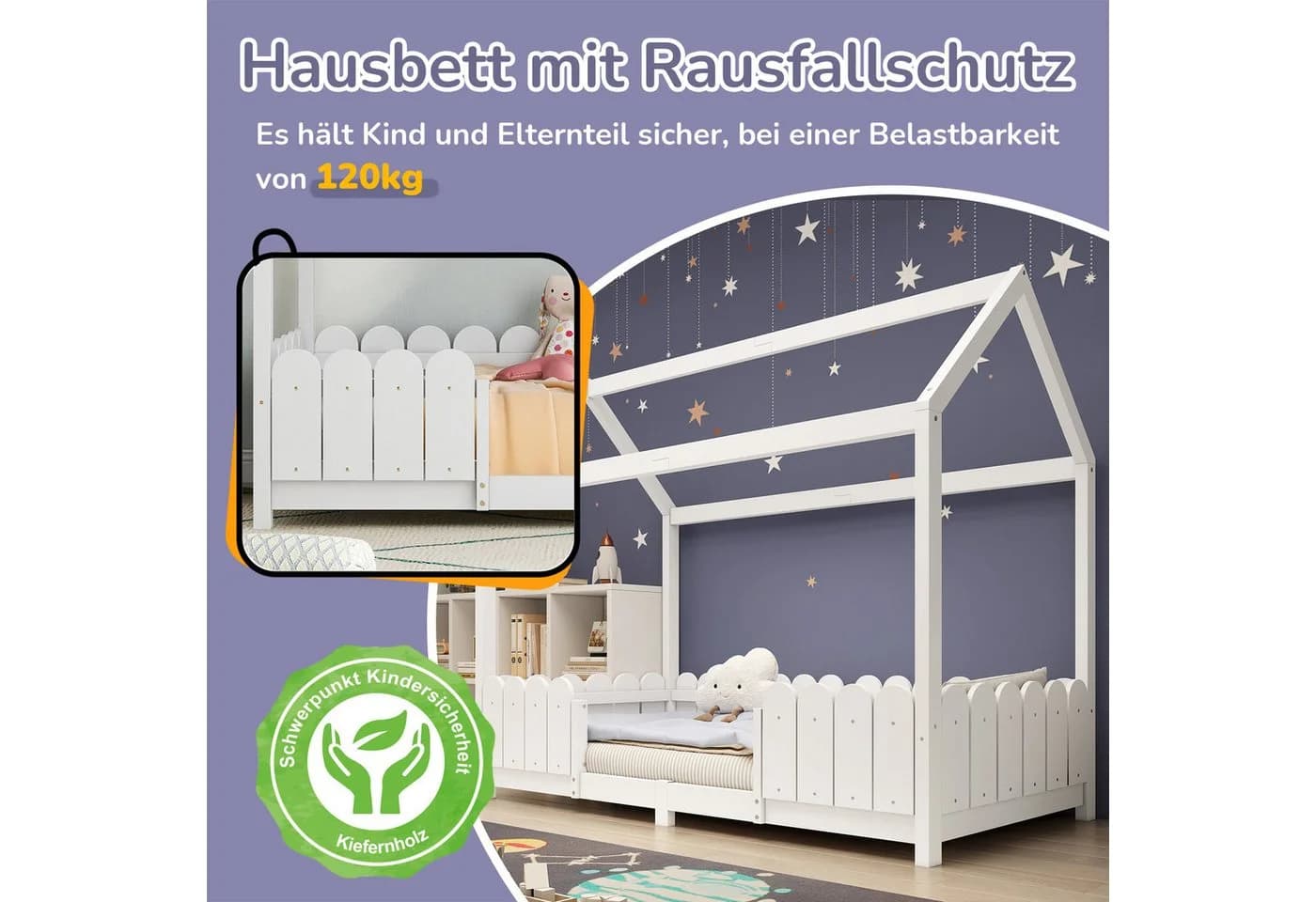 Flieks Kinderbett Hausbett Weiß Kiefernholz - Bild 5