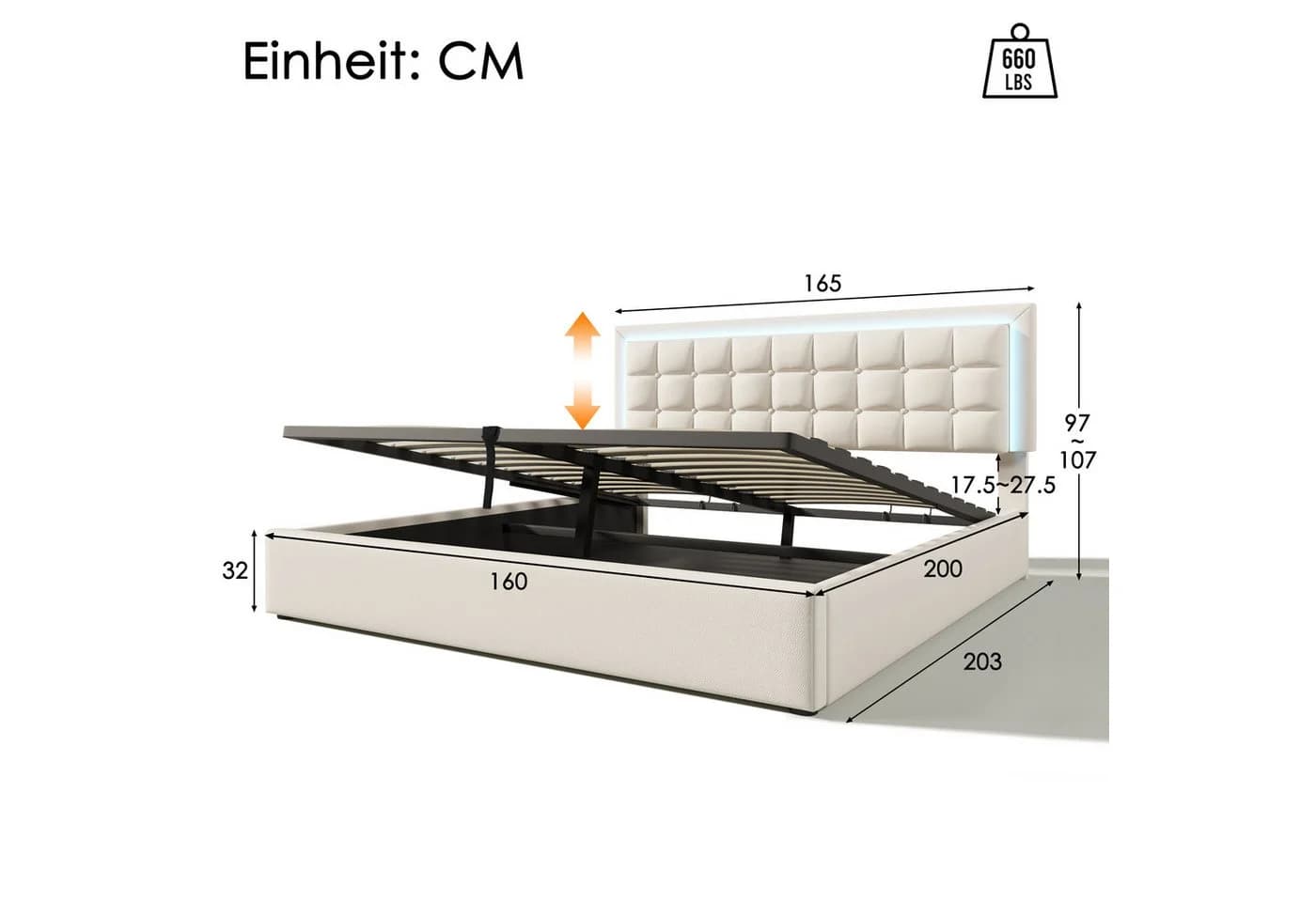 Flieks Stauraumbett mit LED-Beleuchtung und Kunstleder-Bezug - Bild 5