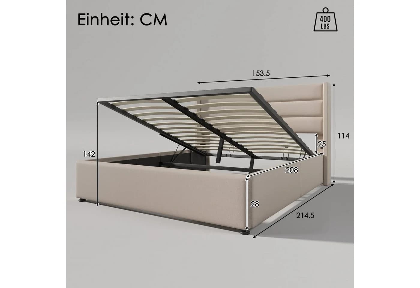 Flieks Funktionsbett Cozy Beige Polsterbett mit Stauraum - Bild 4