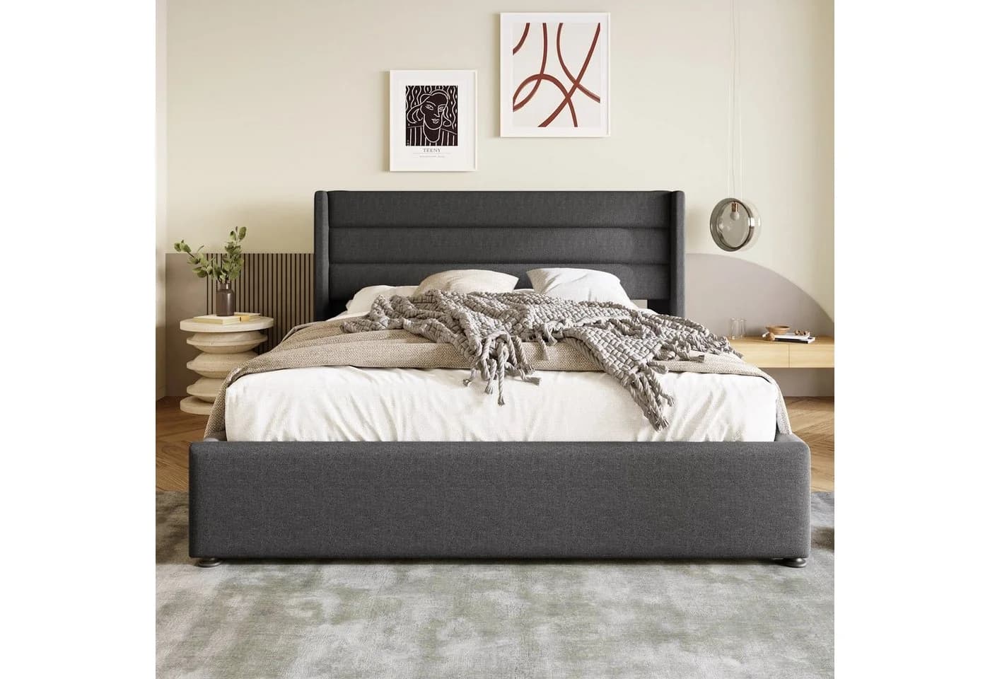 Flieks Funktionsbett cozy Stauraumbett Grau Leinen - Bild 3