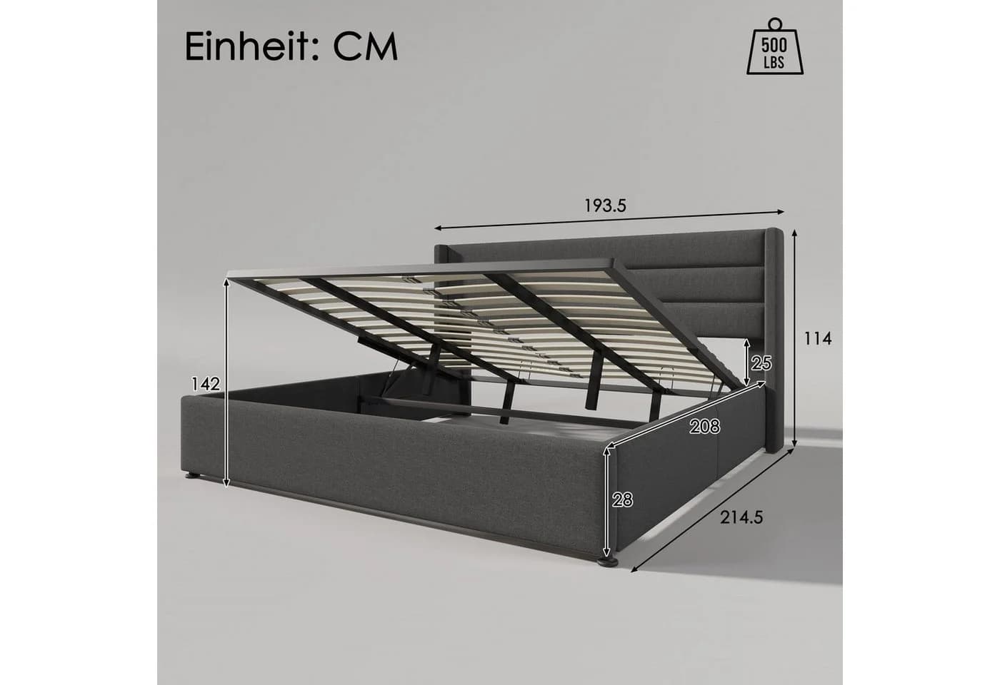 Flieks Funktionsbett cozy Stauraumbett Grau Leinen - Bild 4