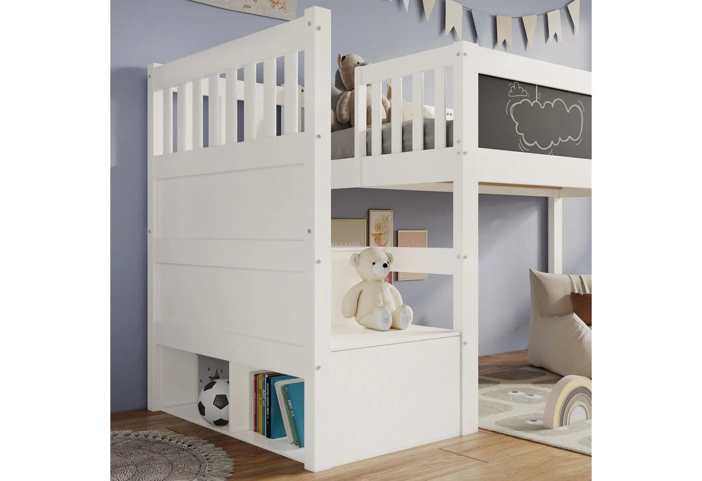 Flieks Kinderbett Hochbett mit Tafel und Stauraumtreppe - Bild 4