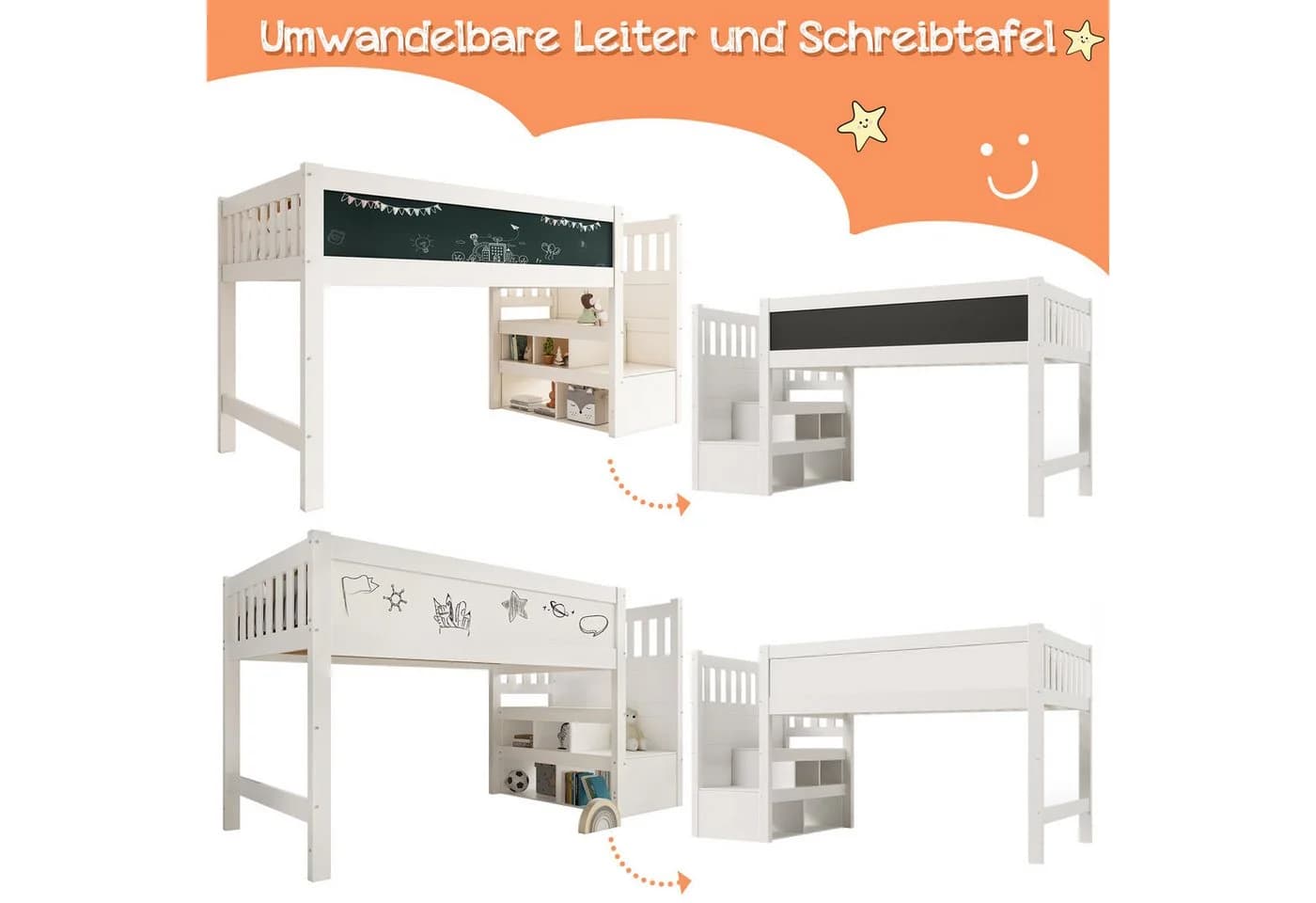 Flieks Kinderbett Hochbett mit Tafel und Stauraumtreppe - Bild 5
