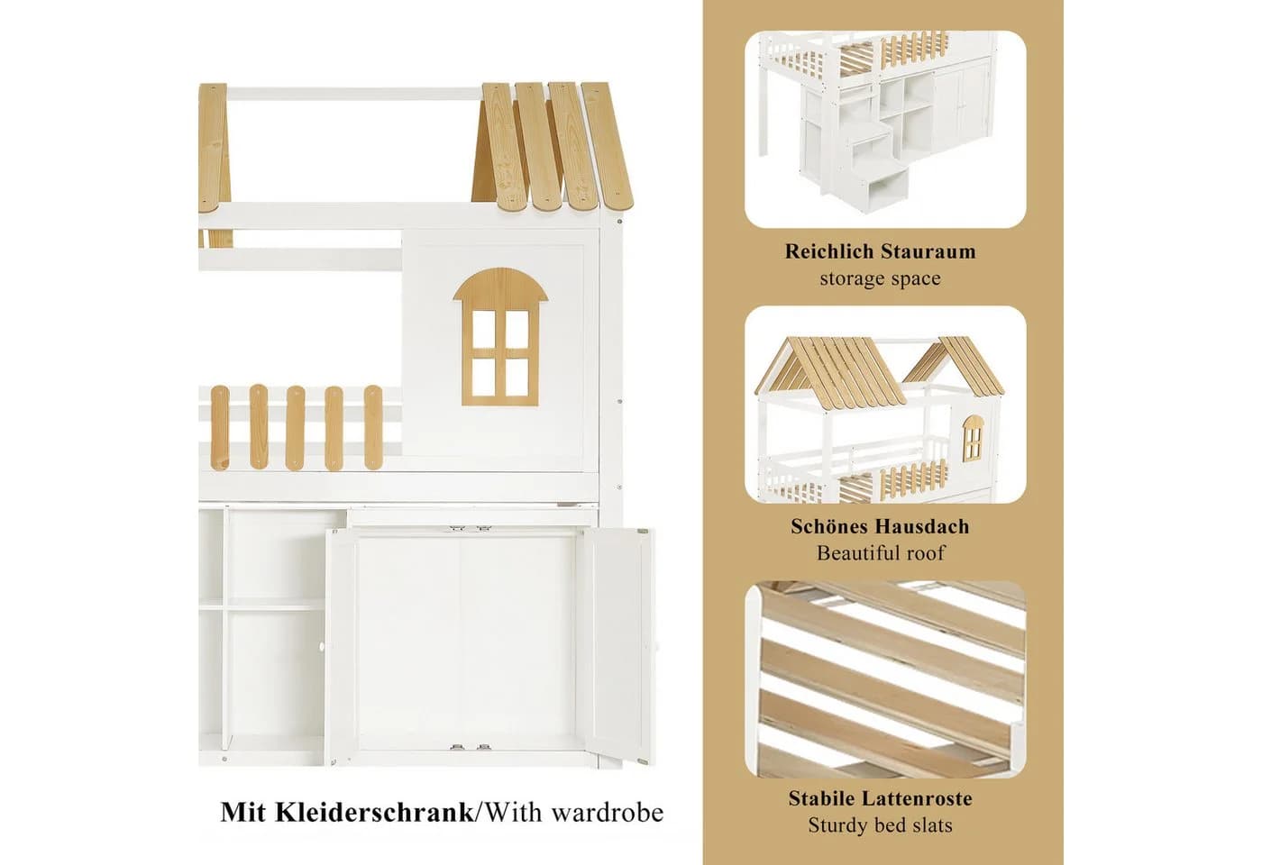 Flieks Hochbett Massivholz mit Kleiderschrank & Regalen - Bild 5