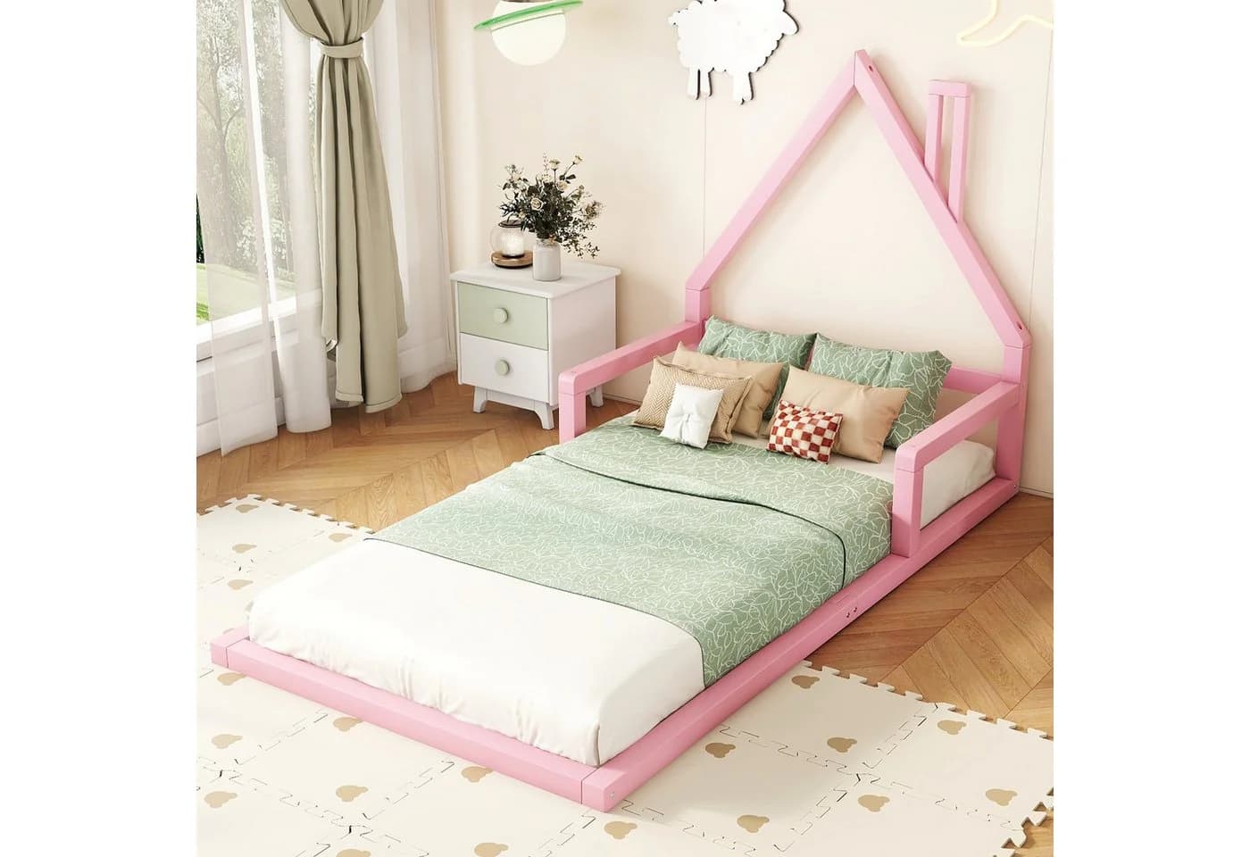 Flieks Kinderbett Hausbett 90x200cm Rosa Kiefernholz